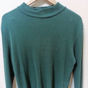 Women's Sweater, Ribbed Turtleneck, Hunter Green, Large, W-19", L-22 1/2"